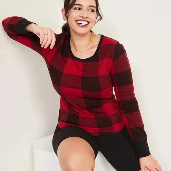 OLD NAVY Women's Red Black Buffalo Check Thermal Long Sleeve Top XXL - Picture 2 of 9